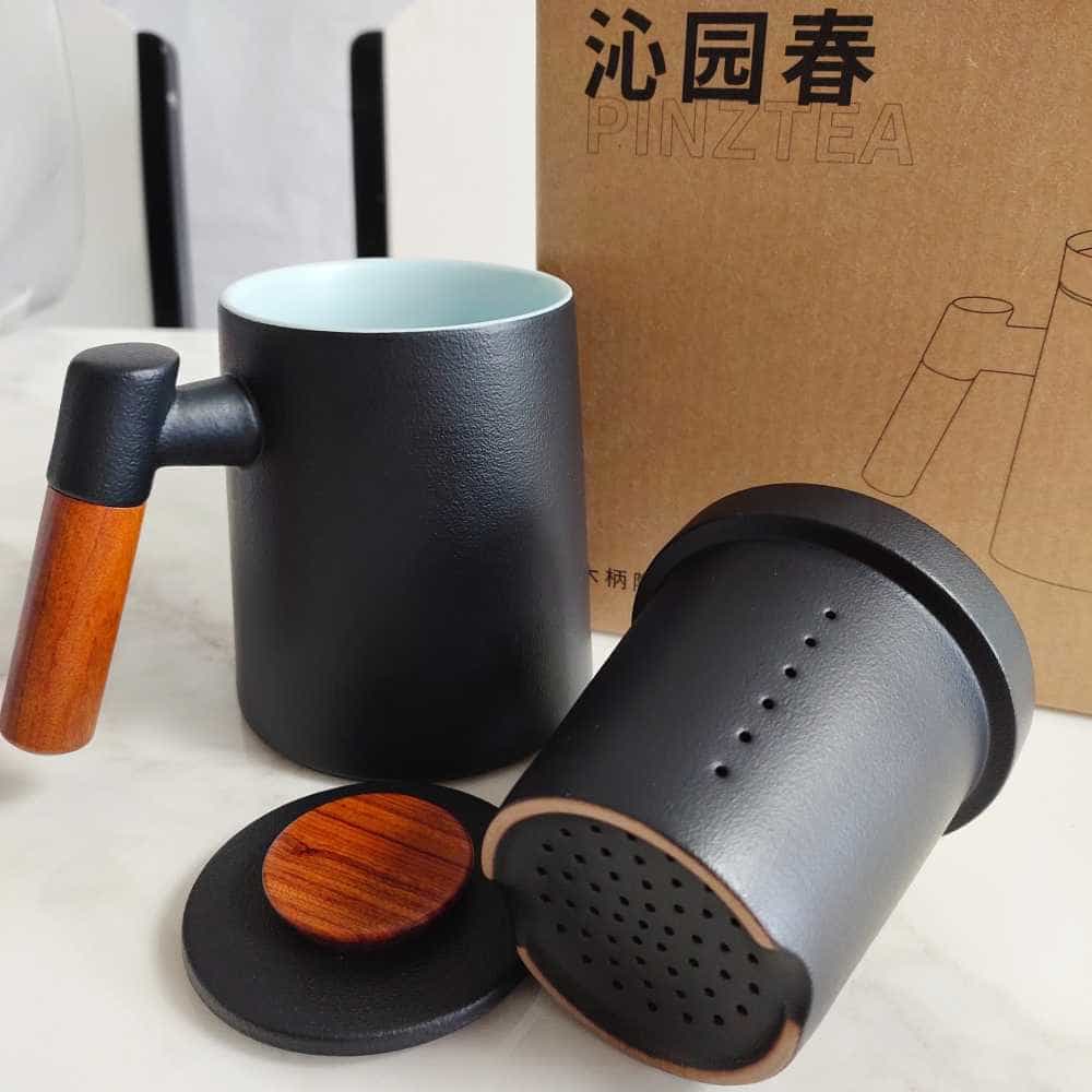 实木质感+茶水分离，平仄木柄泡茶杯真讲究
